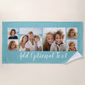 6フォトコラージュカスタムの文字ライトブルー ビーチタオル (正面)