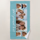 6フォトコラージュカスタムの文字ライトブルー ビーチタオル (正面)