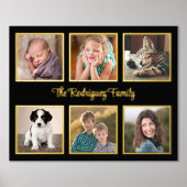 6フォトコラージュカスタム文字ブラック金ゴールド 箔ポスター (正面)