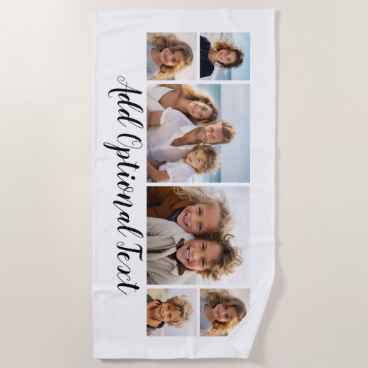 6フォトコラージュカスタム文字白黒 ビーチタオル (正面)