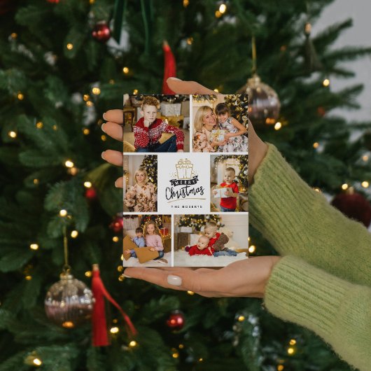 6フォトコラージュクリスマスレッド水玉模様休日 カード