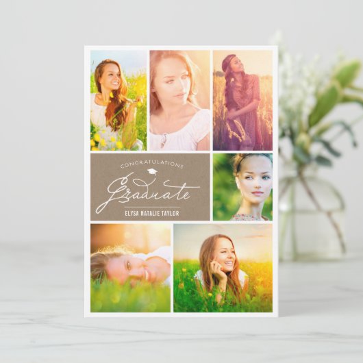 6フォトコラージュグラードクラフト紙卒業式パーティー 招待状 (スタンド正面)