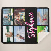 6フォトコラージュパーソナライズされたホットピンクブラック シェルパブランケット (正面(横))