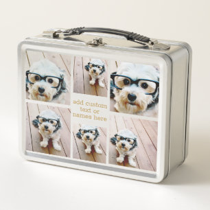 6フォトコラージュミニマリスト-金ゴールドとホワイトグリッド メタルランチボックス