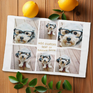 6フォトコラージュミニマリスト-金ゴールドとホワイト キッチンタオル