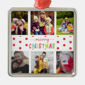 6フォトコラージュメリークリスマスカラフル メタルオーナメント (正面)