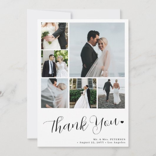 6フォトコラージュモダンミニマリスト結婚のスクリプト サンキューカード (正面)