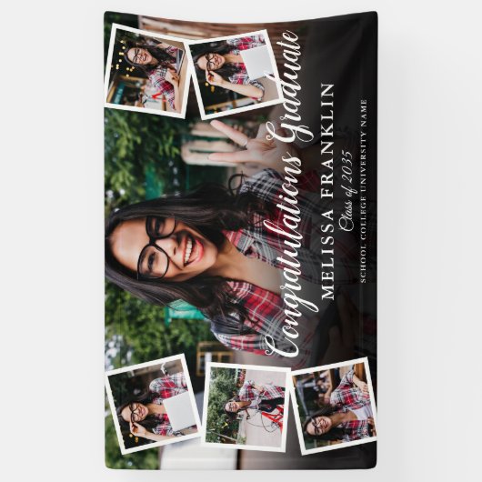 6フォトコラージュモダン卒業式パーティー 横断幕 (縦)