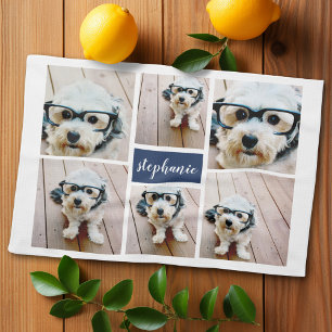 6フォトコラージュ名ミニマリスト-色を編集可能 キッチンタオル