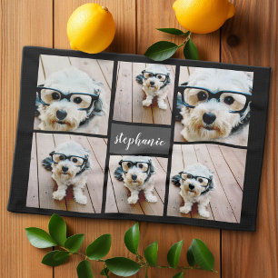 6フォトコラージュ名ミニマル – カラー編集可能 キッチンタオル