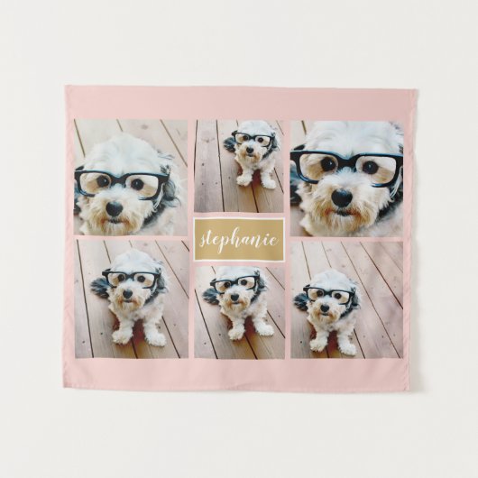 6フォトコラージュ名ミニマル – カラー編集可能 タペストリー (正面(横))