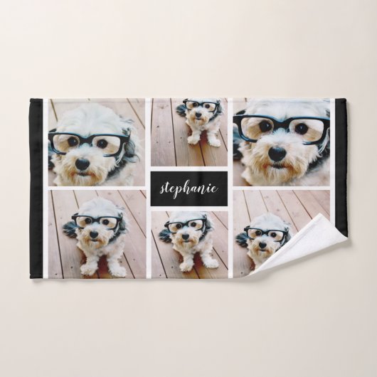 6フォトコラージュ名ミニマル – カラー編集可能 ハンドタオル (ハンドタオル)