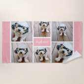 6フォトコラージュ名ミニマル – カラー編集可能 ビーチタオル (正面)