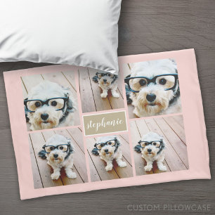 6フォトコラージュ名ミニマル – カラー編集可能 枕カバー