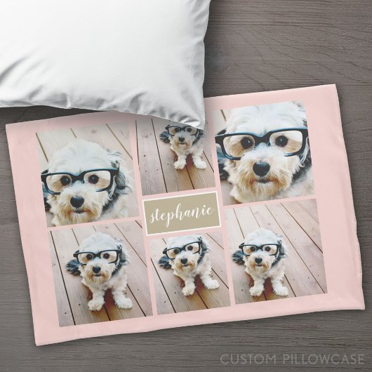 6フォトコラージュ名ミニマル – カラー編集可能 枕カバー