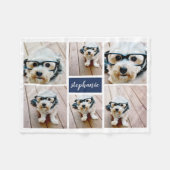 6フォトコラージュ名ミニマル – 青を編集可能 フリースブランケット (正面(横))