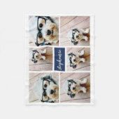 6フォトコラージュ名ミニマル – 青を編集可能 フリースブランケット (正面)