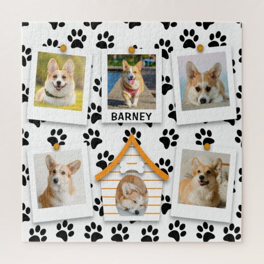 6フォトコラージュ名前を追加ドッグハウスポープリント ジグソーパズル (縦)