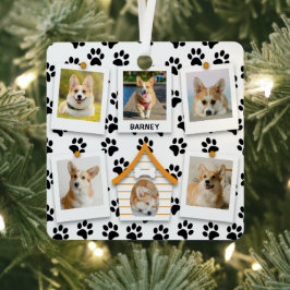 6フォトコラージュ名前を追加ドッグハウスポープリント メタルオーナメント