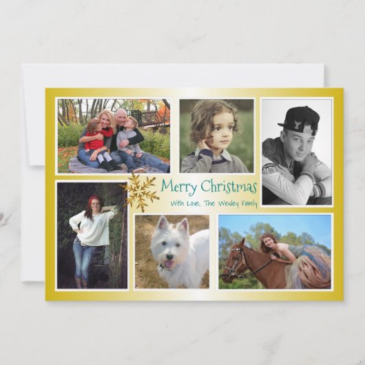6フォトコラージュ家族クリスマス金ゴールド シーズンカード (正面)