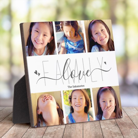 6フォトコラージュ家族ラブスクリプトハート モダン フォトプラーク
