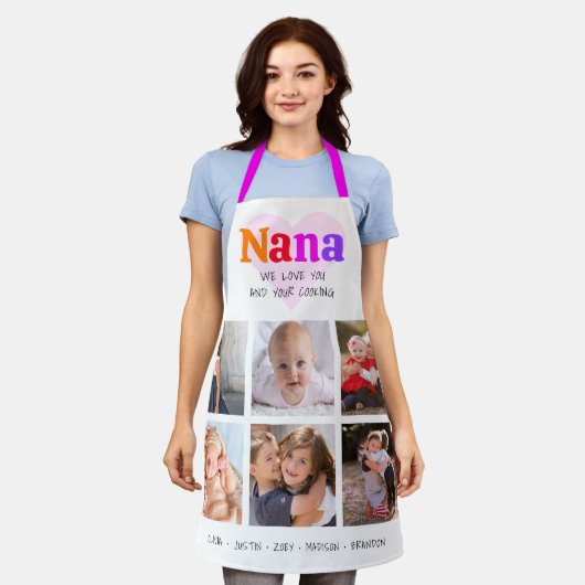 6フォトコラージュ愛するナナカラフルレインボー エプロン (着用した状態)