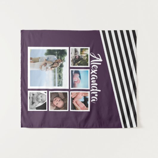 6フォトコラージュ梅パタストライプのーンパーソナライズされた タペストリー (正面(横))