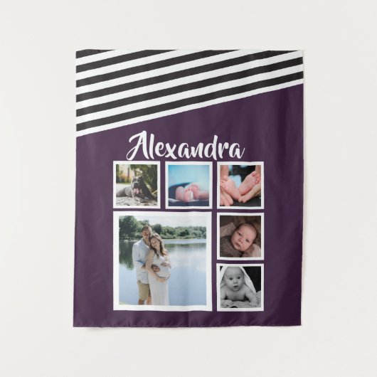 6フォトコラージュ梅パタストライプのーンパーソナライズされた タペストリー (正面)