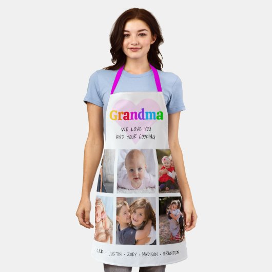 6フォトコラージュ私たちはおばあちゃんを愛カラフルすはっきりした エプロン (着用した状態)