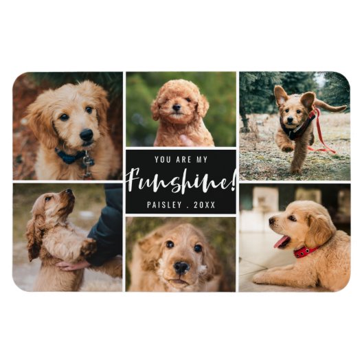 6フォトコラージュ私のファンシャイン |ブラックペット マグネット (横)