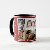 6フォトコラージュ葉赤いクリスマスファミリー マグカップ (正面左)
