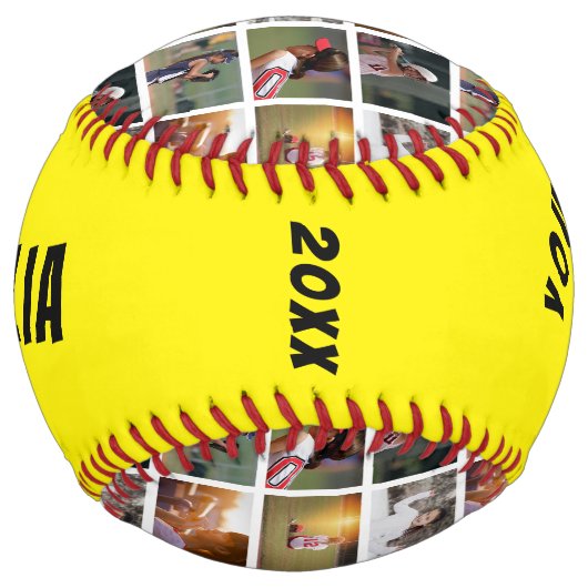 6フォトコラージュ黄色のプレイヤー番号チーム名 ソフトボール (裏面)