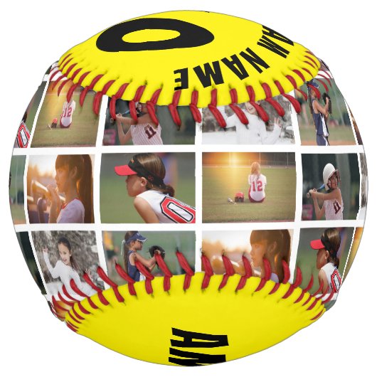 6フォトコラージュ黄色のプレイヤー番号チーム名 ソフトボール (正面)