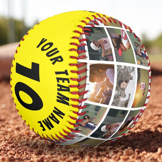 6フォトコラージュ黄色のプレイヤー番号チーム名 ソフトボール
