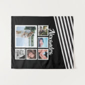 6フォトコラージュ黒パタストライプのーンパーソナライズされた タペストリー (正面(横))