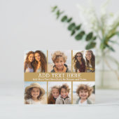 6フォトコラージュ2行の文字--金ゴールドを編集できる ポストカード (スタンド正面)