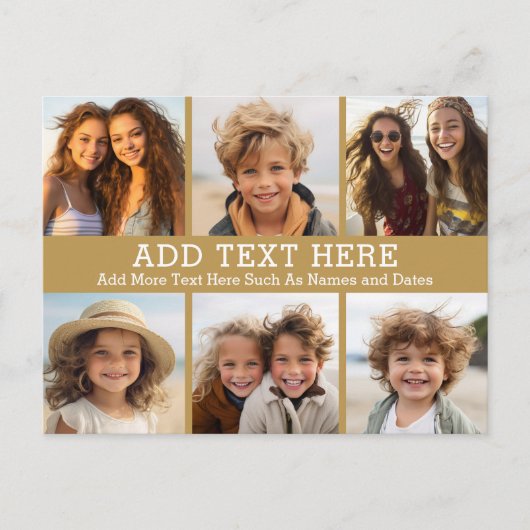 6フォトコラージュ2行の文字--金ゴールドを編集できる ポストカード (正面)