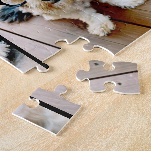 6フォトコラージュ2行の文字- – 黒を編集できる ジグソーパズル (側面)