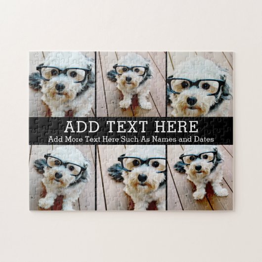 6フォトコラージュ2行の文字- – 黒を編集できる ジグソーパズル (横)