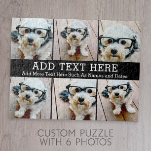 6フォトコラージュ2行の文字- – 黒を編集できる ジグソーパズル