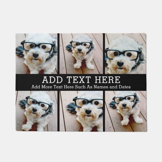 6フォトコラージュ2行の文字- – 黒を編集できる ドアマット (正面)