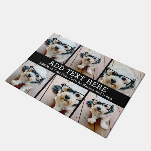 6フォトコラージュ2行の文字- – 黒を編集できる ドアマット (アングル)