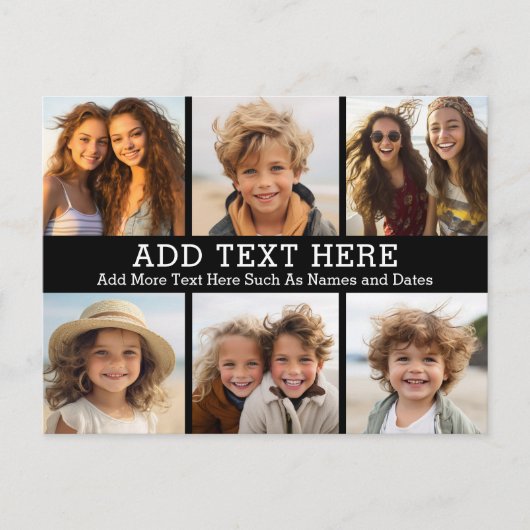 6フォトコラージュ2行の文字- – 黒を編集できる ポストカード (正面)