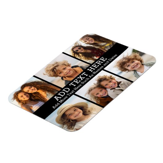 6フォトコラージュ2行の文字- – 黒を編集できる マグネット (左側)