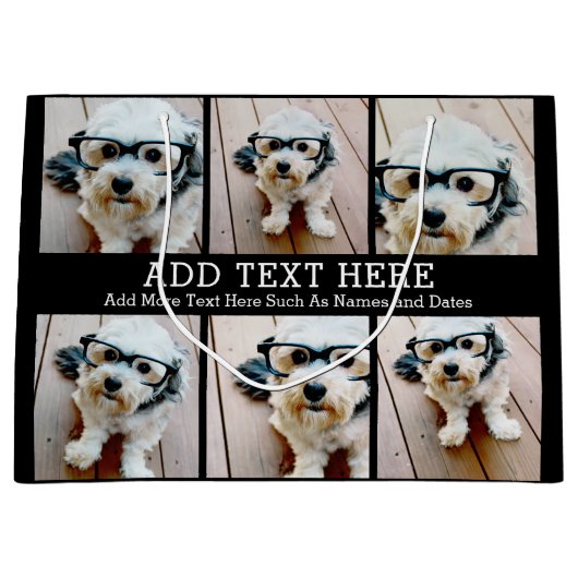 6フォトコラージュ2行の文字- – 黒を編集できる ラージペーパーバッグ (正面)