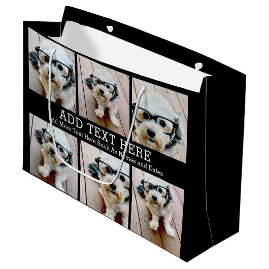 6フォトコラージュ2行の文字- – 黒を編集できる ラージペーパーバッグ (正面アングル)