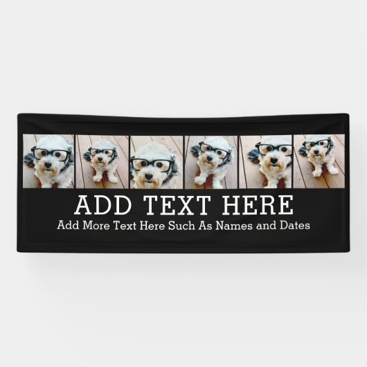 6フォトコラージュ2行の文字- – 黒を編集できる 横断幕 (横)