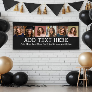 6フォトコラージュ2行の文字- – 黒を編集できる 横断幕