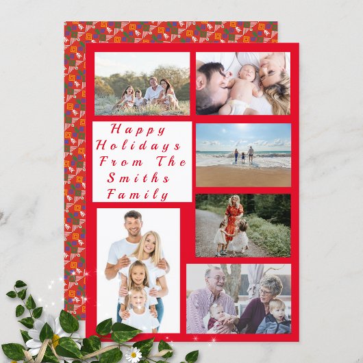 6フォトコラージュ – ハッピーホリデーレッドボタニカルカード シーズンカード