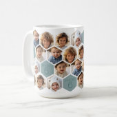 6フォトコラージュ – ファンキーハニカムパターン – 白 コーヒーマグカップ (正面左)